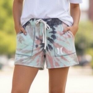 Hurley Tie Dye Lounge Shorts Pastel Blue Pink Drawstring Sweat Shorts XS